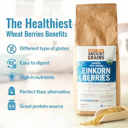 Vista 4 de Grand Teton Ancient Grains - Bayas de Einkorn 100% orgánicas, Farro Piccolo de grado alimenticio premium, bayas de trigo Einkorn, grano de Einkorn