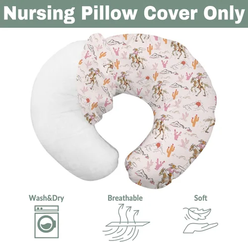 Vista 7 de Lindas fundas de almohada de lactancia rosa para niñas, vaqueras occidentales, caballo, cactus, montaña, puesta de sol, fundas para almohadas