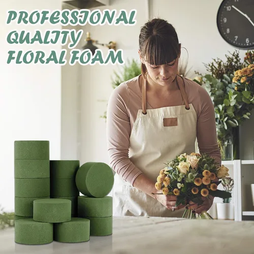 Vista 6 de TAOPE 15 piezas de espuma floral, bloque verde para flores artificiales, ladrillos de espuma redondos húmedos y secos, espuma de floristería