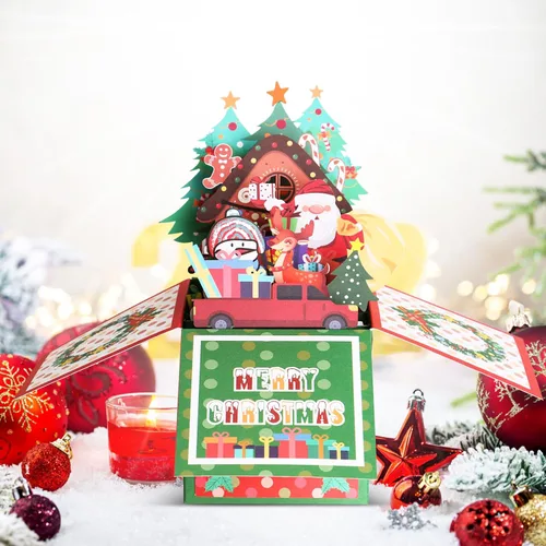 Vista 8 de Giiffu Paquete de 4 tarjetas de Navidad 3D desplegables – Tarjetas de felicitación navideñas hechas a mano con sobres y tarjetas de notas, bonitas