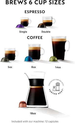 Vista 3 de Nespresso Vertuo Next - Cafetera compacta para café y café expreso de De'Longhi, preparación con un botón, cafetera de una sola porción, color blanco