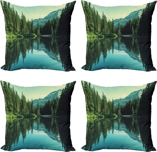 Vista 93 de Ambesonne Paquete de 4 fundas de cojín navideñas con cinta, ilustración de imagen de deseos navideños, impresión digital moderna de doble cara, 16