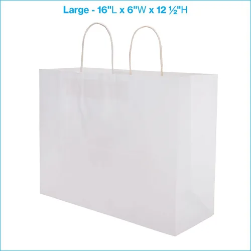 Vista 5 de SSWBasics Bolsas de papel grandes con asas - Bolsas de compras de papel kraft blanco, caja de 100, ideal para venta al por menor y regalos, embalaje