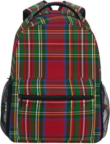 JIPONI Mochila de Navidad con patrón de rayas a cuadros rojos y verdes para niñas y niños, mochila escolar para estudiantes, mochila de viaje para
