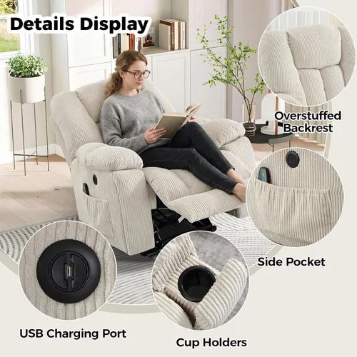 Vista 6 de HAOMARKETS Power Lift Recliners with Massage and Heat for Elderly, Electric Lifting Recliner Chair with Cup Holders & USB Port, Oversized Reclining