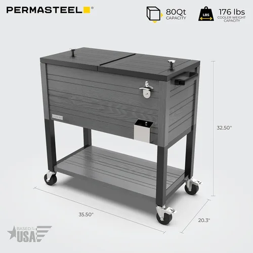 Vista 9 de Permasteel 80 Quart Party Cooler, Rolling Ice Chest with Wheels and Handles for Indoor Outdoor Patio