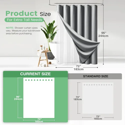 Vista 725 de Cortina de ducha de tela Dynamene verde oscuro - Cortinas de baño de tela de nido de abeja texturizadas resistentes, juego de cortinas de baño