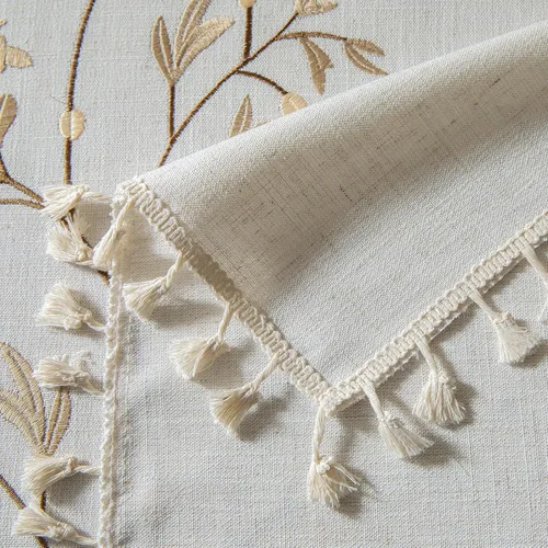 Vista 5 de Oubonun Mantel cuadrado de lino de algodón, resistente a las arrugas y al agua, lavable a máquina con borlas para cocina y comedor, 55 x 55