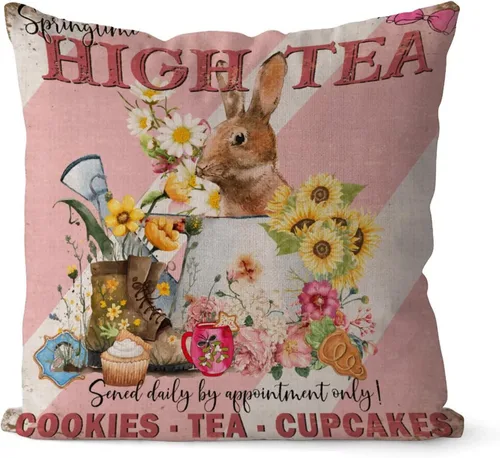 Vista 13 de Fundas de almohada vintage de conejo de Pascua, flores de primavera, huevos de Pascua, Navidad, 16 x 16 pulgadas, funda de almohada de lino