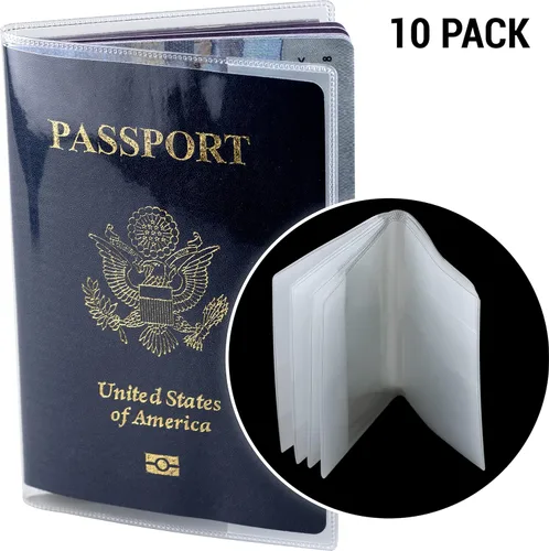Vista 2 de Paquete de 10 fundas para pasaporte de plástico transparente, funda protectora de pasaporte, funda de vinilo transparente para pasaporte