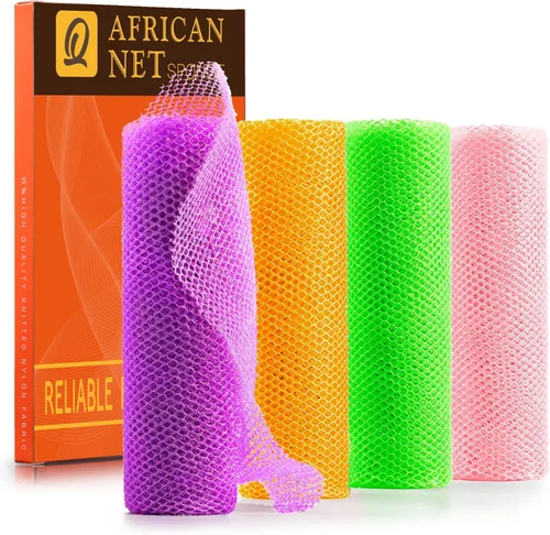 Vista 23 de Juego de ducha exfoliante de 3 piezas de red africana de estilo brillante, esponjas de baño largas para una piel suave y refrescada, el exterior