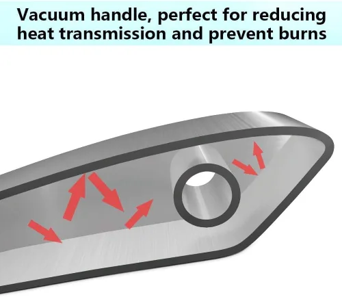 Vista 4 de Newness - Cuchara ranurada de acero inoxidable 304 con mango ergonómico al vacío, diseño de agarre cómodo para cocina, 14.96 pulgadas