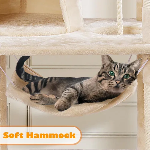 Vista 5 de Yaheetech Árbol para Gatos de 62.5 pulgadas Torre para Gatos Condominio para Gatitos con Plataforma y Hamaca, Postes Rascadores para Gatitos Casa