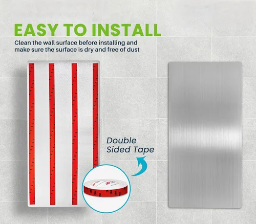 Vista 3 de Alpine Protector de pared de acero inoxidable para baño, cocina y oficina con adhesivo 3M resistente, fácil de limpiar, resistente al calor y al
