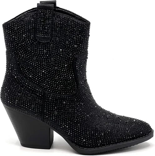 Vista 3 de Botines cortos hasta la rodilla con tacón de bloque de diamantes de imitación para mujer