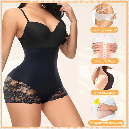 Vista 3 de DERCA Ropa interior moldeadora con control de abdomen para mujer, de cintura alta, con encaje, sin costuras, faja moldeadora