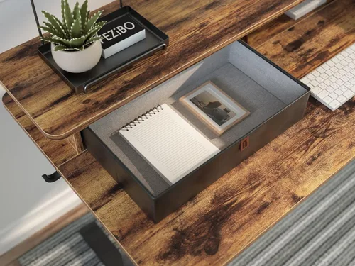 Vista 73 de FEZIBO Escritorio eléctrico de pie ajustable de altura de 40 x 24 pulgadas con doble cajón, escritorio para computadora, mesa de pie para oficina