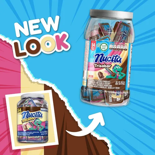 Vista 4 de Nucita Tarro Trisabor, sabores de chocolate, vainilla y fresa, tarro de 54 unidades, 26.7 onzas