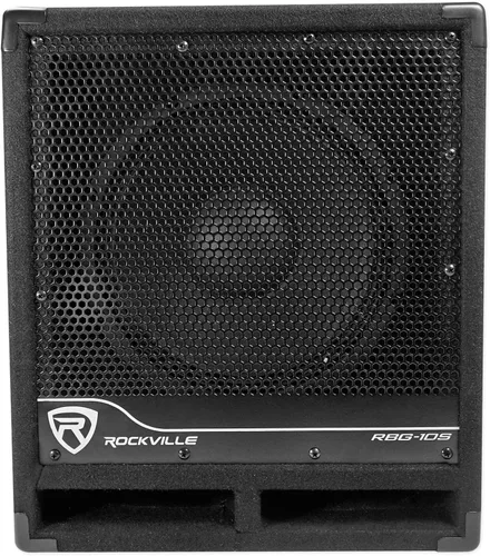 Rockville RBG10S - Subwoofer PA con alimentación, compacto, de 10 pulgadas, 1200W, graves profundos, crossover variable, limitador incorporado,