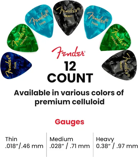 Vista 7 de Fender Púas surtidas de muestras, Paquete de 12 unidades., Paquete de 12