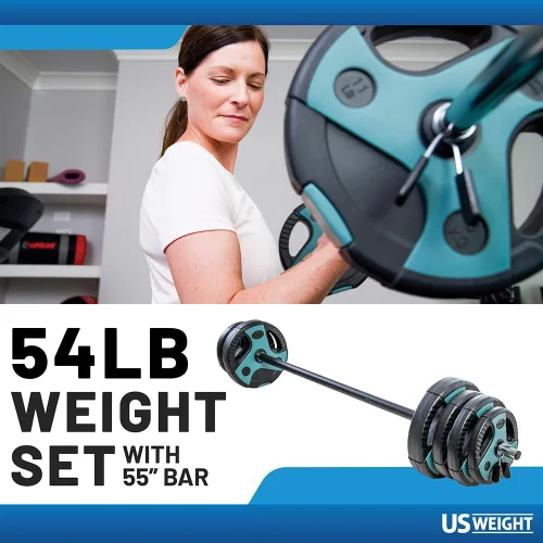 Vista 2 de US Weight Barbell Weight Set for Home Gym with 55” padded Bar - Adjustable Weights for Exercise, Lifting, and to Build Muscle