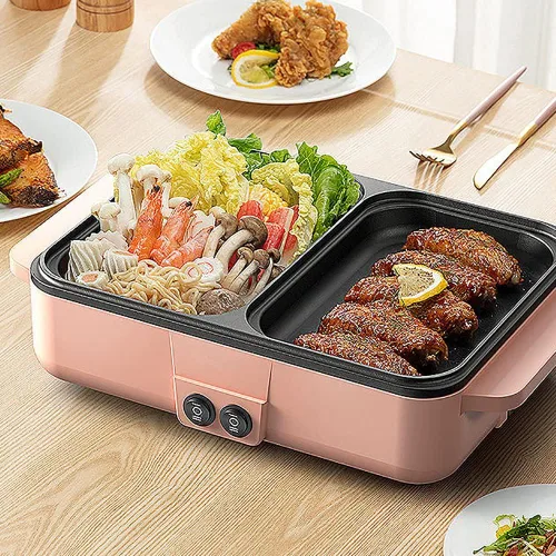 Vista 8 de Olla Caliente con Parrilla, Olla Caliente Eléctrica y Sartén, Olla Shabu Shabu con Parrilla, Olla Shabu Shabu Antiadherente y Plancha 2 en 1