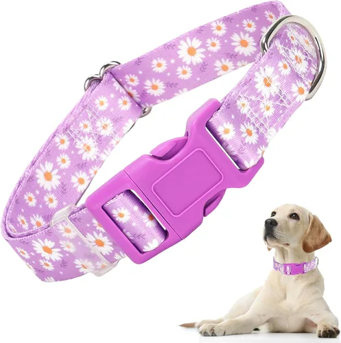 Vista 13 de Lindo collar de perro con patrones de flores verdes para perros machos y hembras, collares ajustables y cómodos para perros XS, pequeños, medianos