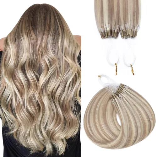 Vista 17 de MY-LADY Extensiones de cabello humano con nano cuentas, extensiones invisibles de cabello con nano anillo, extensiones de cabello natural