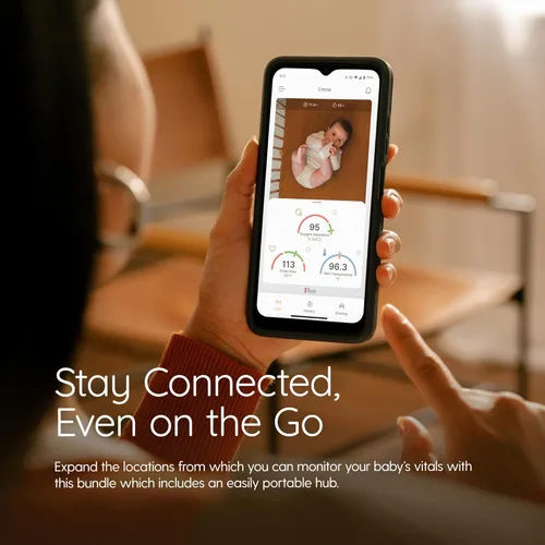 Vista 3 de Masimo Stork Vitals - Sistema inteligente de monitoreo de bebés aprobado por la FDA (bota Stork + sensor + Hub + aplicación), monitorea