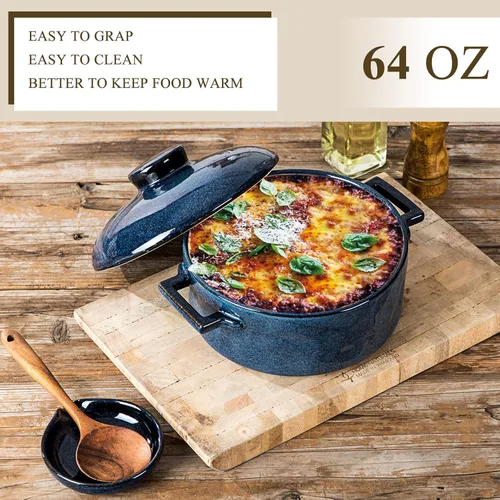 Vista 9 de Vicrays Casserole Dish with Lid - Ceramic Lasagna Pan Deep 2 Quart Round Baking Dishes Covered Bakeware for Oven Safe Serving Dish with Handles for
