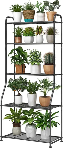 Vista 7 de Simple Trending Soporte para plantas al aire libre e interior, estante de metal impermeable de 3 niveles para sala de estar, balcón y jardín
