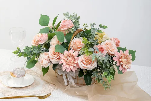 Vista 5 de YYHUAWU Juego de flores artificiales, color degradado, hojas de flores con tallos para ramos de boda, centros de mesa, baby shower, fiesta