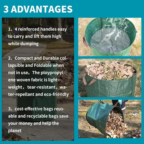 Vista 2 de koity Paquete de 3 bolsas de basura reutilizables de 132 galones, bolsas de césped verticales resistentes con 4 asas reforzadas para hojas de jardín