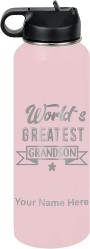 Vista 55 de LaserGram Personalized Water Bottle, World's Greatest Grandson, Stainless Steel Double Wall Vacuum Insulated with Flip Top Straw, Custom Engraved