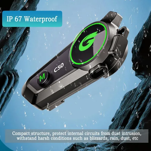 Vista 6 de Auriculares Bluetooth para casco de motocicleta con sonido estéreo, sistema de comunicación C50 de 2 vías de 1000 M, altavoces de intercomunicación