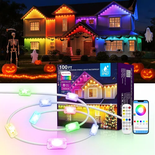 AHAWILL Luces permanentes para exteriores de 100 pies, luces de alero IP67