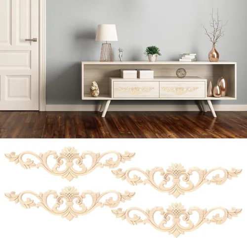 Vista 5 de 4 piezas de apliques de madera tallada onlay, apliques largos tallados en madera para muebles, juego de calcomanías decorativas sin pintar