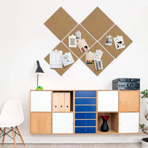 Vista 7 de Azulejos de corcho de 12 x 12 pulgadas – Tablero de corcho de 1/2 pulgada de grosor – Tablero de anuncios – Decoración de tablero de pines