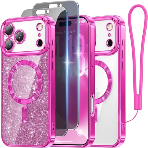Vista 18 de Meifigno Funda diseñada para iPhone 16 de 6.1 pulgadas, [tarjeta con purpurina y correa de muñeca] [compatible con MagSafe] Protección completa