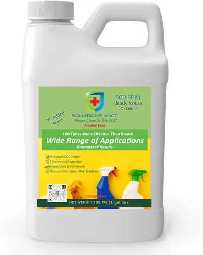 Solutions HOCL - Limpiador de superficies con ácido hipocloroso con HOCL - 500 ppm, listo para usar, profesional (1 galón/128 onzas líquidas)