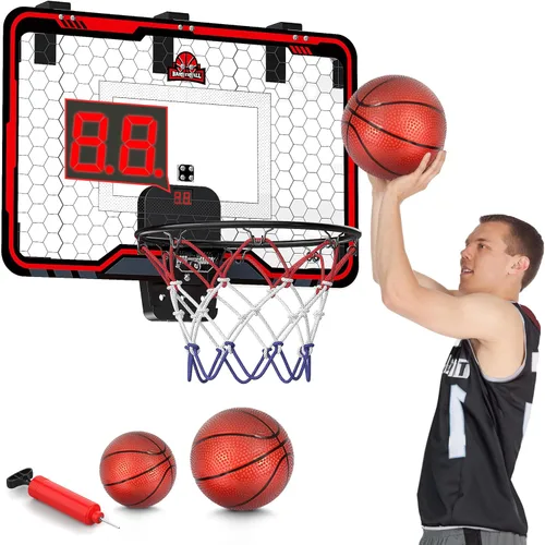 HopeRock Indoor Basketball Hoop for Kids, Over The Door Mini Basketball Hoops, with LED Light, Scoreboard, Birthday Toys Gifts for 5 6 7 8 9 10 11