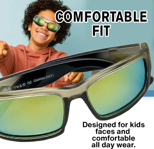 Vista 2 de DC Batman - Gafas de sol deportivas para niños, elegantes y duraderas, con protección UV, con funda de transporte suave, con licencia