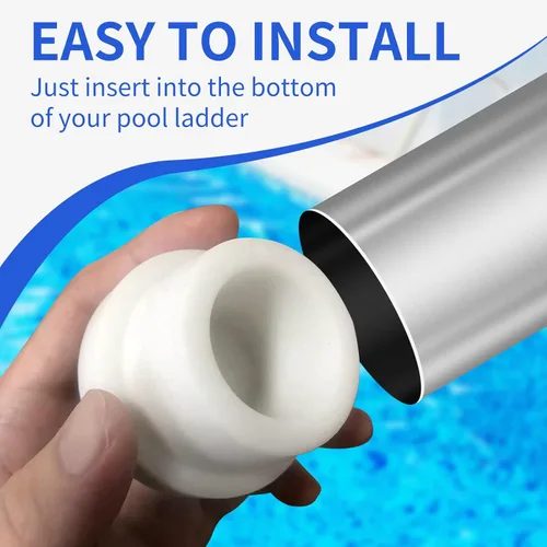 Vista 5 de moobee Protectores de escalera de piscina para piscina enterrada, cubiertas de goma blanca para patas de escalera (paquete de 2) - Se adapta a tubos