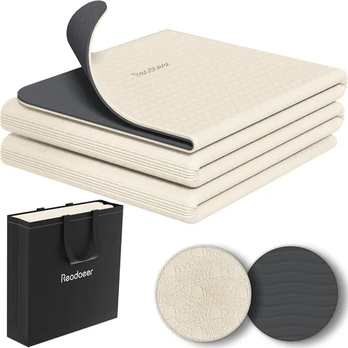 Readaeer Foldable Yoga Mat for Travel Folding Yoga Mat 6mm Thick with Carrying Bag, Non-Slip TPE Exercise Pilates Mat for 72" L x 24" W x 0.24 Inch