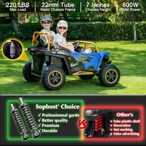 Vista 3 de Arctic CAT 24V 10Ah UTV de 2 plazas con licencia para niños de 6 a 12 años Modo remoto y manual, dos asientos de piel sintética suave, ruedas de Azul