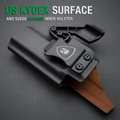 Vista 2 de WARRIORLAND IWB Funda Kydex con interior de cuero de gamuza, compatible con Glock 43X/43X mos/ G17/19 Gen3-5, Sig P365/P365X y P320 M18/M17