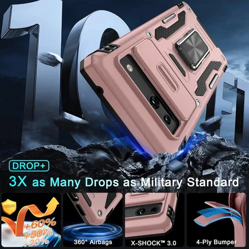 Vista 3 de DEERLAMN Funda para Google Pixel 7a con Cubierta Deslizante para Cámara + Protector de Pantalla (2 Paquetes), Soporte de Anillo Giratorio de Grado