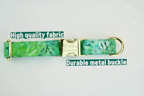 Vista 2 de Tropical Green Dog Collar w/Metal Buckle or Plastic Hand Made Custom Engraved Personalized Collar 1 inch Wide Designer Collars