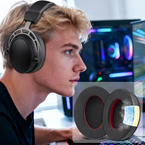 Vista 5 de SOULWIT Almohadillas de Gel de Reemplazo para Auriculares HyperX Cloud 1/2/3/Pro/Core, Cloud Alpha/Flight/Stinger Series, CloudX Stinger/Flight Negro