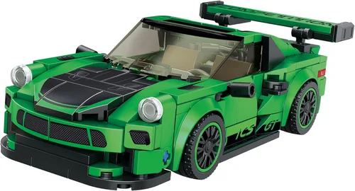Vista 2 de Block Builder Juego de Bloques de Construcción de Coche Carrera Porsche 911 Verde, Nuevo Juego de Bloques de Construcción de Carreras para Niños